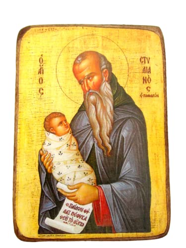 Griechisch-christlich-orthodoxe Holzikone des Heiligen Stylianos, A0 von IconsGr