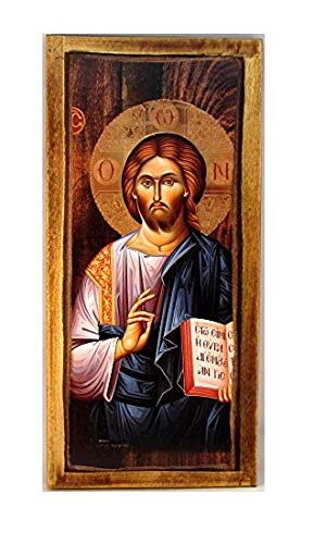 IconsGr Griechisch-christlich-orthodoxe Holz-Ikone Jesu Christi H3, Wandbild, Wohnzimmer-Deko von IconsGr