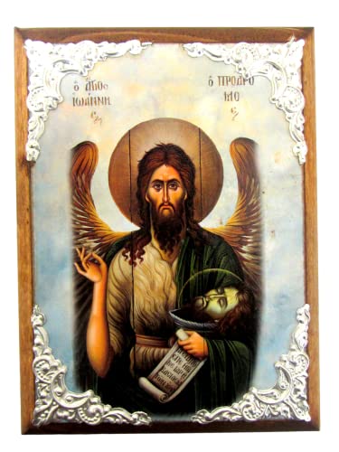 Handgefertigte Holzikone des heiligen Johannes AM30 von IconsGr