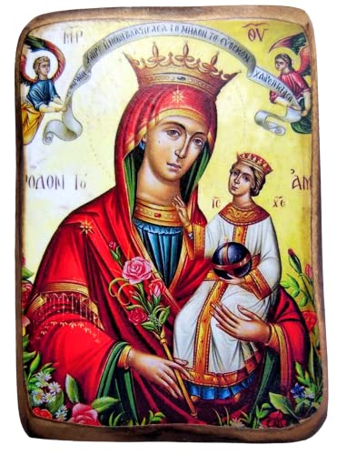 Handgefertigte Ikone der Mutter Jesus & Jesus aus Holz, griechisch-christlich-orthodoxe Ikone des Mount Athos / MP7 von IconsGr