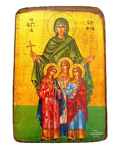 Handgemachte Ikone der griechisch-orthodoxen die heilige Sofia aus Holz A0 von IconsGr