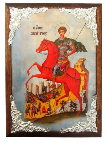 IconsGr Griechisch-Christliche Holz-Ikone von Saint Dimitrios auf seinem Pferd, Plakette, Wandkunst, Icon, Schlafzimmer von IconsGr