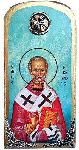Holz griechische christliche Orthodoxe Holz-Ikone des Heiligen Nikolaos Nicolas OP10 von IconsGr