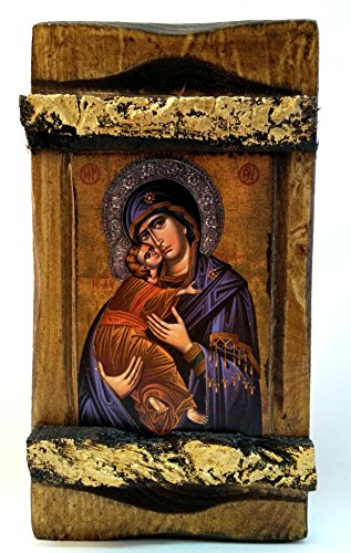 Handgefertigt aus Holz Griechisch Christian Orthodoxe Athos Icon Virgin Mary Mother of Jesus/MP3 von IconsGr