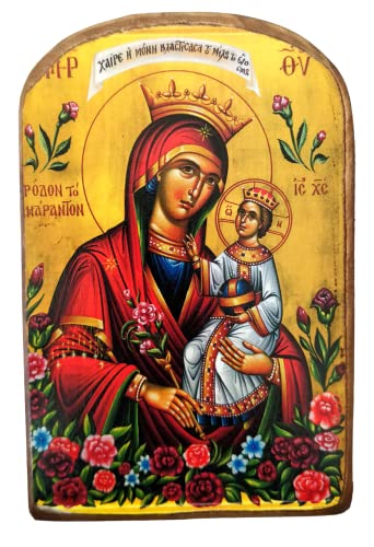 Handgefertigte Holzikone der Jungfrau Maria der unverwelkten Rose / MP2 von Iconsgr