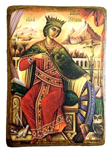 Griechisch-christlich-orthodoxe Holzikone der Heiligen Katharine, A0 von IconsGr