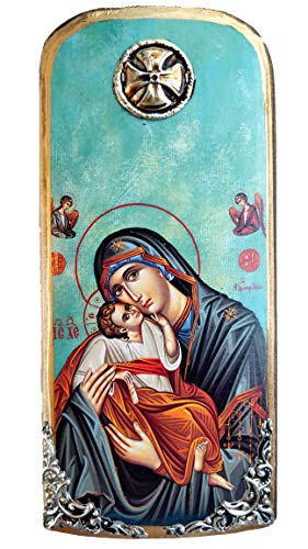 Iconsgr K30 Holzikone der Jungfrau Maria Mutter Jesus, griechisch-christlich-orthodoxes Holz-Ikone, Ungerahmt, Wandmontage, Schlafzimmer von Iconsgr