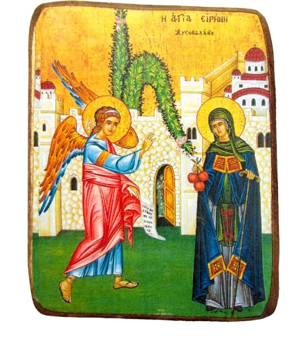 Griechisch-christlich-orthodoxe Holzikone der Heiligen Irene Chrysovalantou/A0 von IconsGr