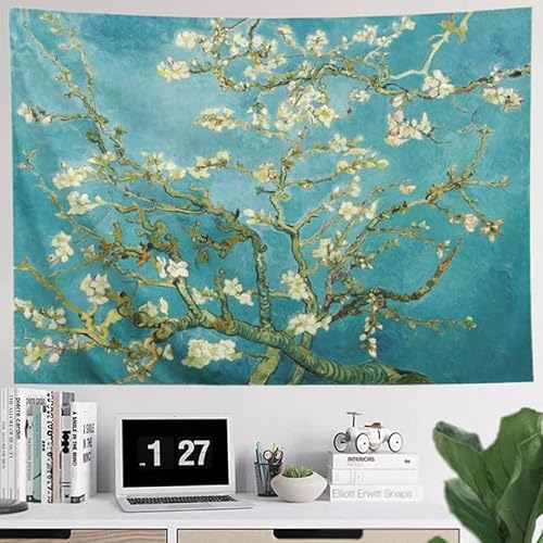 IcosaMro Van Gogh Wandbehang, Mandelblüte, Naturpflanze, florale Wandkunst [doppelt gefaltete Säume] Rustikale Wanddekoration für Schlafzimmer, Wohnheim, College, Wohnzimmer, 152 x 22,7 cm, grün von IcosaMro