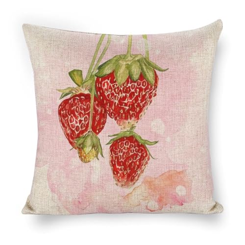 Icotoibabie 4 x Erdbeer-Kissenbezüge, 45,7 x 45,7 cm, Leinen, für Sofa, Auto, Schlafzimmer von Icotoibabie