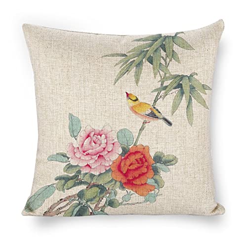 Leinen-Kissenbezug, Pfingstrosen-Muster, 45,7 x 45,7 cm, doppelseitig, dekorativer Kissenbezug für Sofa, Bett, Stuhl, Auto von Icotoibabie