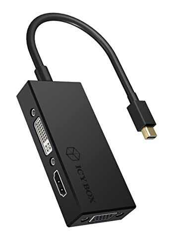 ICY BOX IB-AC1032 3-in-1 Adapter Mini DisplayPort (Stecker) auf HDMI (4K Ultra HD), DVI-D oder VGA (Full HD) schwarz von ICY BOX