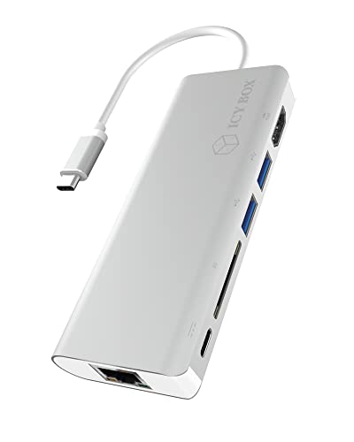 ICY BOX USB-C Laptop Docking Station (6-in-1) mit 1x HDMI (4K 30Hz), 3-fach USB 3.0 HUB, 100W Power Delivery, Gigabit Ethernet, Kartenleser, IB-DK4034-CPD von ICY BOX