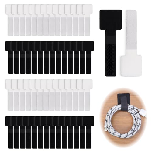 60pcs Kabelmanagement Schreibtisch – Selbstklebende Kabelbinder Klettband Kabelhalter Kabelclips Kabelklemmen zur Kabelbefestigung für TV, Computer, Lichterkette, Büro, Küche & Zuhause, Schwarz & Weiß von Icyowls
