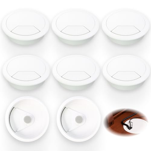 8 Stück Kabeldurchführung Schreibtisch, Kabeldurchlass Bohr-Ø 60 mm Kabeldose, ideal für Homeoffice oder Werkstatt, zur ordentlichen Kabelführung und Organisation von Arbeitsflächen, Weiß von Icyowls