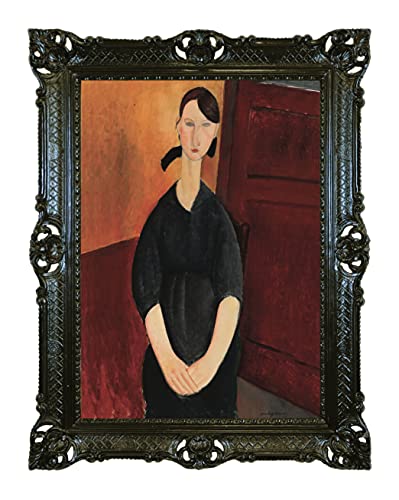 Druck auf Leinwand Bild Modigliani Paulette Porträt mit Rahmen im Barock-Stil 86 x 67 (schwarz) von Idea Casa