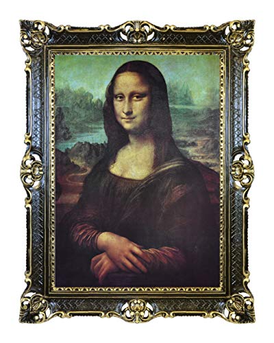 Idea Casa Druck auf Papier Leonardo da Vinci La Gioconda mit Rahmen im Barockstil, 86 x 67 cm, Schwarz / Gold von Idea Casa