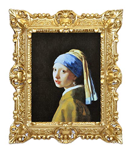 Idea Casa Leinwanddruck Jan Vermeer Mädchen mit Perlenohrring mit Rahmen im Barock-Stil 45 x 37 cm (Gold) von Idea Casa