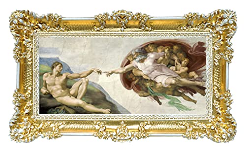 Kunstdruck auf Leinwand Michelangelo Kreation von Adamo mit Rahmen im Barock-Stil 96 x 56 cm (Gold/Weiß) von Idea Casa