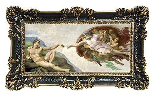 Kunstdruck auf Leinwand Michelangelo Kreation von Adamo mit Rahmen im Barock-Stil 96 x 56 cm (Schwarz/Gold) von Idea Casa