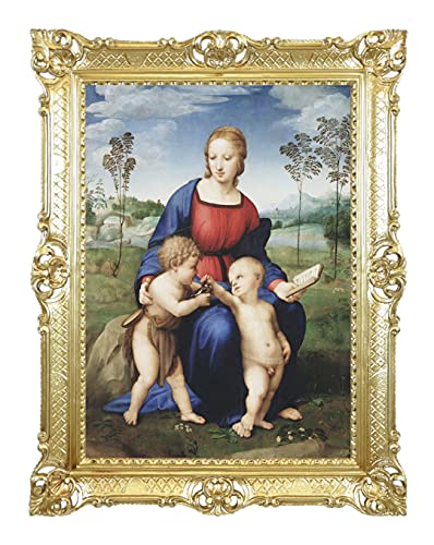 Kunstdruck auf Leinwand Raphaello Madonna mit Kind mit Rahmen im Barock-Stil 86 x 67 cm (Gold) von Idea Casa