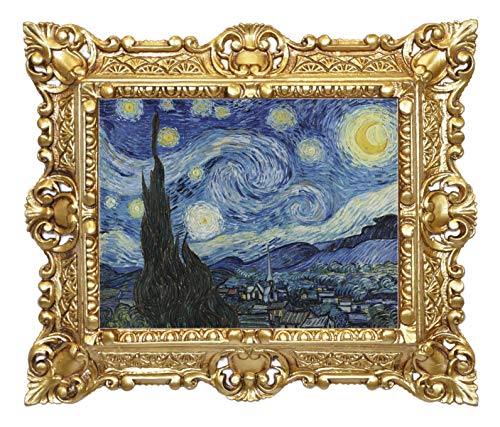 Leinwanddruck Vincent Van Gogh Sternennacht mit Rahmen im Barock-Stil 45 x 37 cm (Gold) von Idea Casa