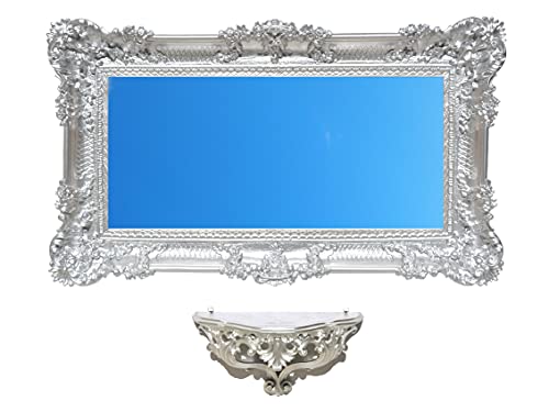 Set Konsole + Spiegel groß 96 x 56 cm im venezianischen Stil Barock Shabby Chic Vintage (Silber) von Idea Casa