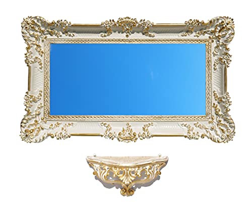 Set Konsole + Spiegel groß 96 x 56 cm im venezianischen Stil Barock Shabby Chic Vintage (weiß/gold) von Idea Casa