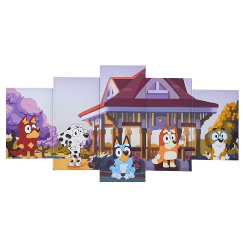 Bluey 5-teiliges Wandkunst-Set, Kinderzimmer-Dekor mit ikonischen blauen Grafiken, fertig zum Aufhängen, dekorativer Akzent für Spielzimmer, Schlafzimmer oder Kinderzimmer, 101,6 x 50,8 cm (B x H) von Idea Nuova