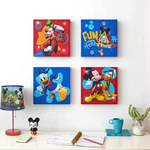 Idea Nuova Disney Mickey Mouse 4er-Pack Leinwand-LED-Wandkunst-Set, Kinder-Wanddekoration, jedes Stück 27,9 x 27,9 cm von Idea Nuova