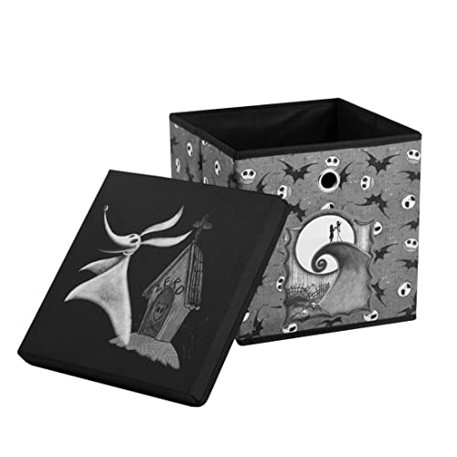 Idea Nuova zusammenklappbarer Aufbewahrungswürfel mit abnehmbarem Deckel „ The Nightmare Before Christmas“, ca. 25 x 25 x 25 cm, Stoff-Aufbewahrungsbox für wichtige Dinge von Idea Nuova