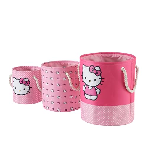Idea Nuova Sanrio Hello Kitty Aufbewahrungskorb-Set, Stoff, stapelbar, mit Seilgriffen, 3-teilig, rosa Idea Nuova Sanrio Hello Kitty Aufbewahrungskorb-Set, Stoff, stapelbar, mit Seilgriffen, 3-teilig, rosa von Idea Nuova