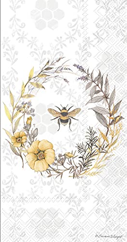 Gästehandtücher mit Bienenmotiv, 32 Stück, dekorative Papierservietten für Buffet, Küche oder Badezimmer, Fingerspitzen-Handtücher, Bienen-Wildblumenkranz-Design von Ideal Home Range