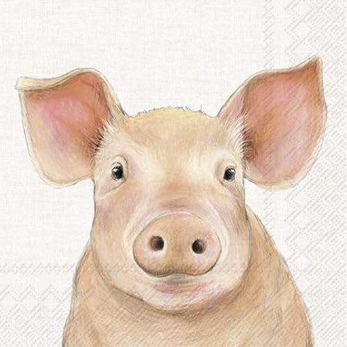 IHR Ideal Home Range - Papierservietten FARM PIG cream - Schwein 20 St. Lunch-Servietten 33 cm x 33 cm von Ideal Home Range