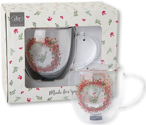 Ideal Home Range IHR - GB 1013460 - Teeglas, Berry Wreath, Beerenkranz, Glas, 8,5cm x 9cm, 250ml von Ideal Home Range