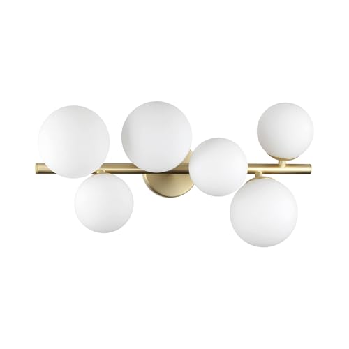 Ideal Lux PERLAGE 6-flammige Kugel-Deckenleuchte aus Messing, weißer Glasschirm von Ideal Lux