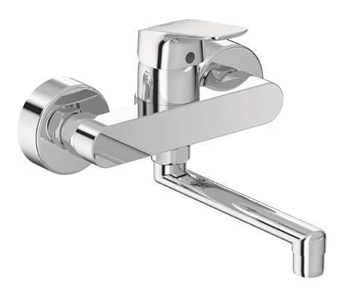 Ideal Standard Armatur/Küchenarmatur CERAFLEX Ausladung 200 mm | zur Wandmontage, Schwenkbarer Rohrauslauf, S-Anschlüsse verstellbar | Durchmesser 38mm, Schwenkbereich 100 Grad, Oberfläche: Chrom von Ideal Standard