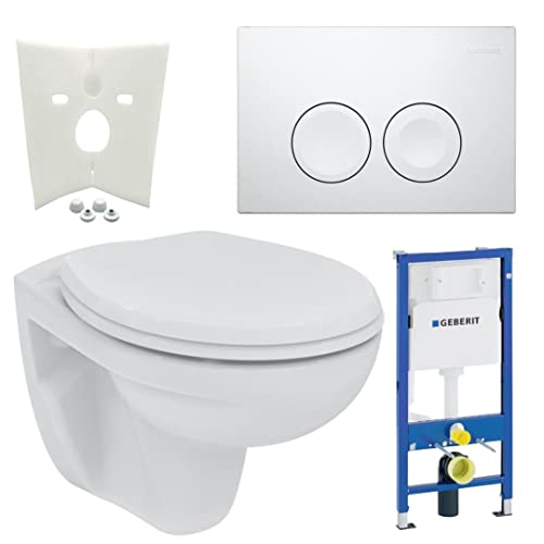 Geberit Duofix Vorwandelement UP 100 + Ideal Standard WC, Spülrandlos mit LotusClean Beschichtung + Absenkautomatik + Delta 21 Drückerplatte + WC Deckel von Ideal Standard