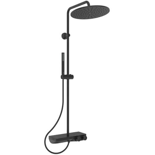 Ideal Standard A7631XG Ceratherm S200 Duschsystem mit Brausethermostat und Ablage – Stick-Handbrause und Kopfbrause Ø 30 cm – Brauseschlauch 150 cm – in Silk Black von Ideal Standard