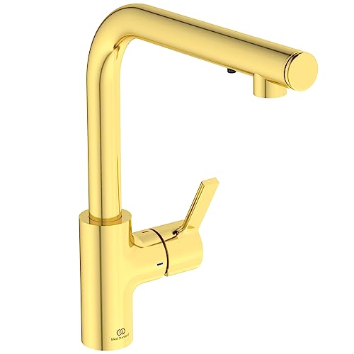Ideal Standard A7817A2 Gusto Küchenarmatur L-Auslauf, Ausladung 232mm, mit integriertem Seifenspender, Gold (Brushed Gold) von Ideal Standard