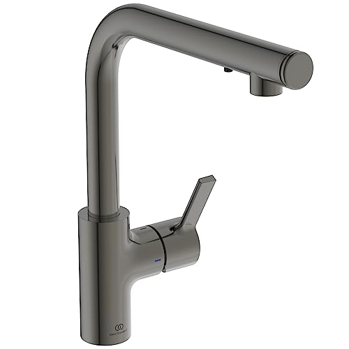 Ideal Standard A7817A5 Gusto Küchenarmatur L-Auslauf, Ausladung 232mm, mit integriertem Seifenspender, Grau (Magnetic Grey) von Ideal Standard