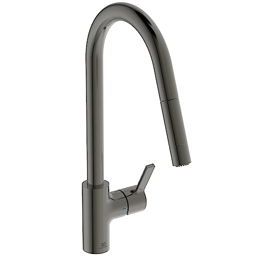 Ideal Standard BD416A5 Gusto Küchenarmatur runder Auslauf mit 2-Funktionsbrause, Ausladung 241mm, Grau (Magnetic Grey) von Ideal Standard