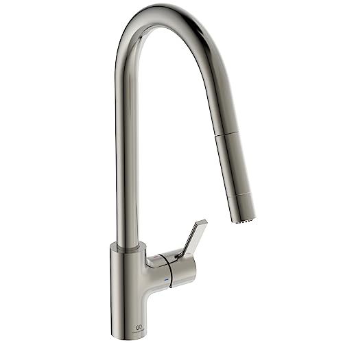 Ideal Standard BD416GN Gusto Küchenarmatur runder Auslauf mit 2-Funktionsbrause, Ausladung 241mm, Silber (Silver Storm) von Ideal Standard