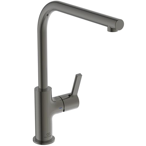 Ideal Standard – Gusto Küchenarmatur, Hoher L-Auslauf mit zylindrischem Querschnitt, mit FirmaFlow Kartusche, Schwenkbereich 360°, Schnellmontagesystem EasyFix+, Magnetic Grey von Ideal Standard