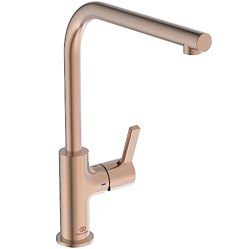 Ideal Standard – Gusto Küchenarmatur, Hoher L-Auslauf mit zylindrischem Querschnitt, mit FirmaFlow Kartusche, Schwenkbereich 360°, Schnellmontagesystem EasyFix+, Sunset Rose von Ideal Standard