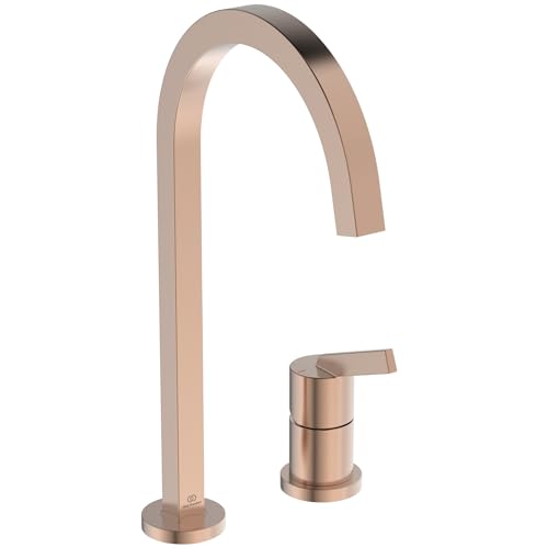 Ideal Standard – Gusto 2-Loch Küchenarmatur, Hoher Auslauf mit quadratischem Querschnitt, mit FirmaFlow Kartusche, Schwenkbereich 360°, Schaftverschraubung von unten, Sunset Rose von Ideal Standard