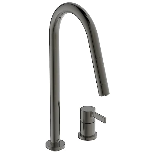 Ideal Standard BD424A5 Gusto 2-Loch-Küchenarmatur runder Auslauf mit 2-Funktionsbrause, Ausladung 240mm, Grau (Magnetic Grey) von Ideal Standard