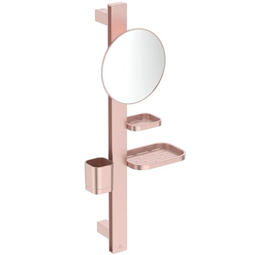 Ideal Standard BD589RO Alu+ Beauty Bar, Accessoires Kombination S700, mit Spiegel Ø 20 cm, 2 Ablagen und 1 Becher, Rosé von Ideal Standard