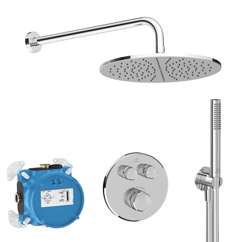 Ideal Standard A7772AA Ceratherm Navigo Armaturen-Paket, inkl. Brausethermostat, EASY-Box Unterputzkörper, Brauseschlauch 175 cm, Stickhandbrause, Kopfbrause Ø 30 cm, Chrom von Ideal Standard