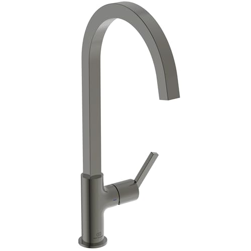 Ideal Standard – Gusto Küchenarmatur, Hoher Auslauf mit quadratischem Querschnitt, mit FirmaFlow Kartusche, Schwenkbereich 360°, Schnellmontagesystem EasyFix+, Magnetic Grey von Ideal Standard